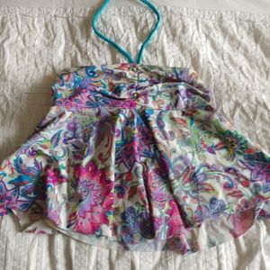 Multi colous Flower Bathing Suit Top Tankini  with corded neck Straps